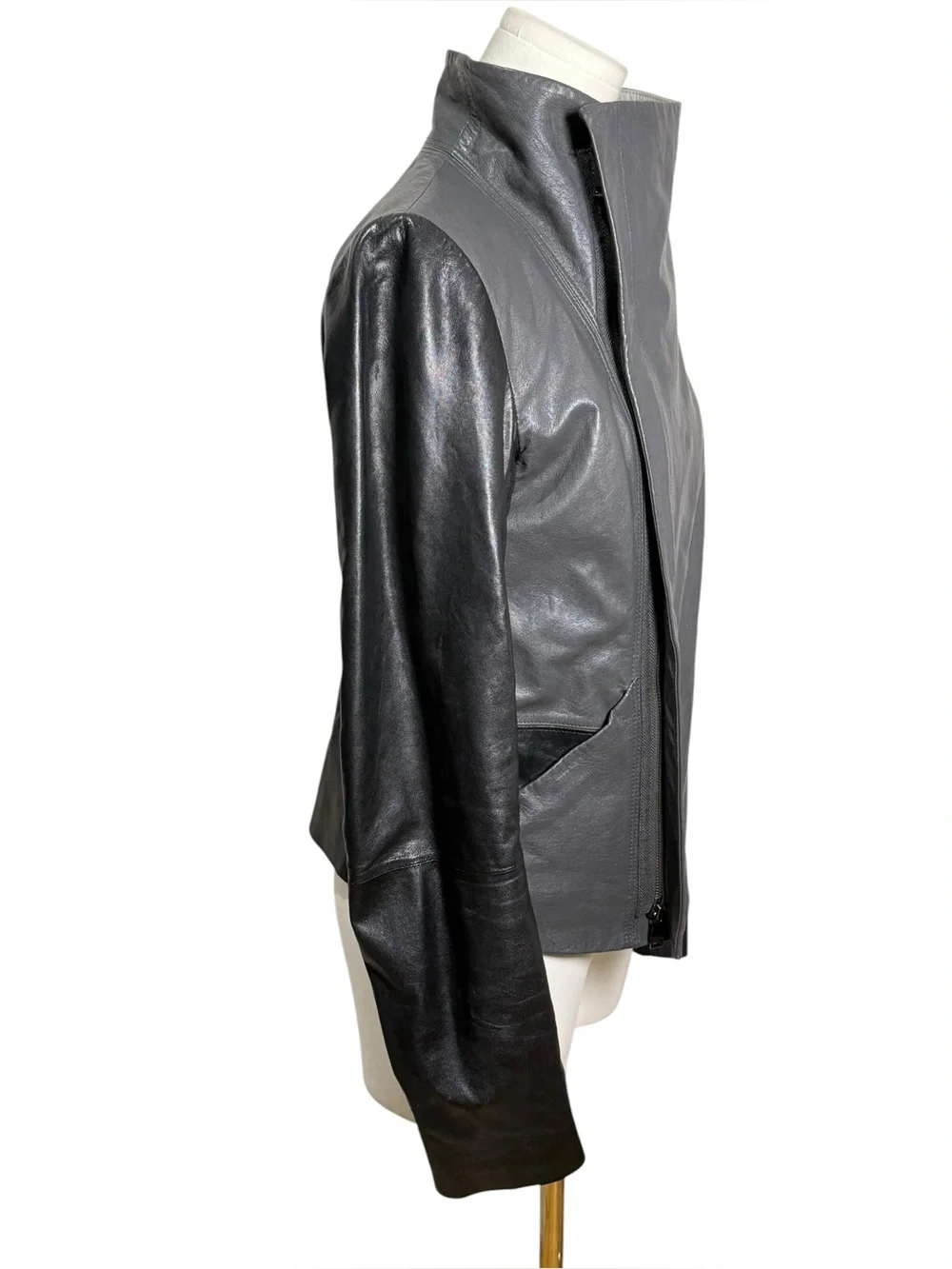 Vince Lambskin Leather Colorblock Moto Jacket Gray Black Size Small